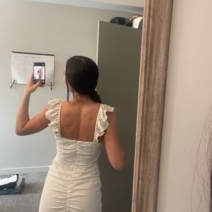 Ivory white ruffled midi dress